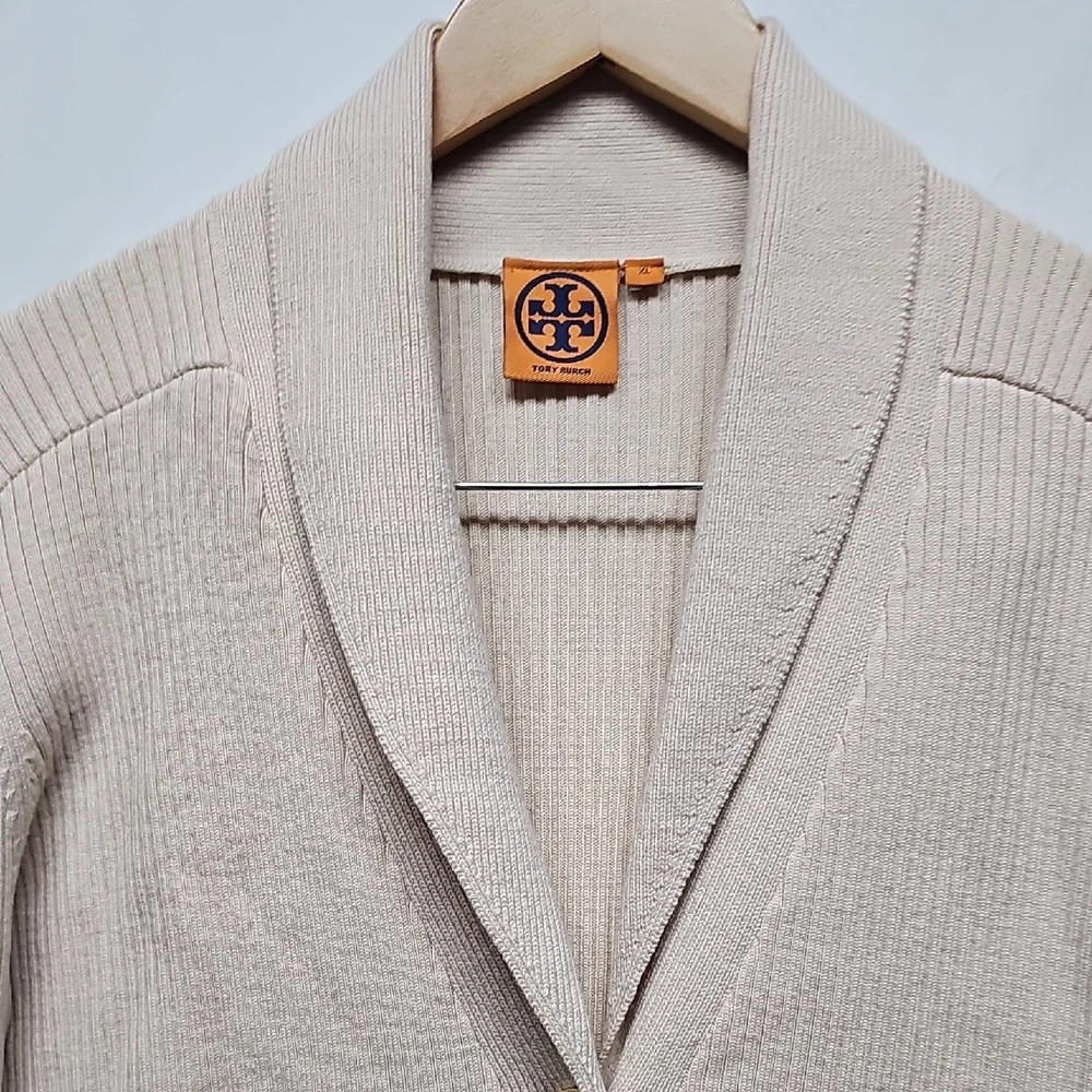 Tory Burch Beige Ribbed Cardigan - Picture 3 of 16